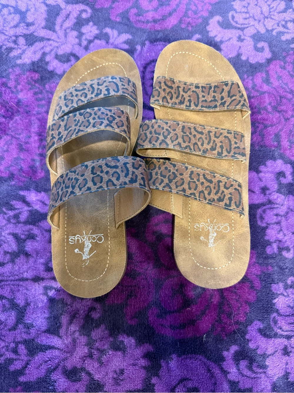 Corkys Women's Leopard Print Triple-Strap Slide Sandals - Brown